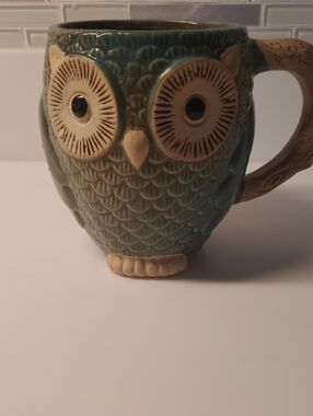 Gibson Teal and Beige Owl Ceramic Mug